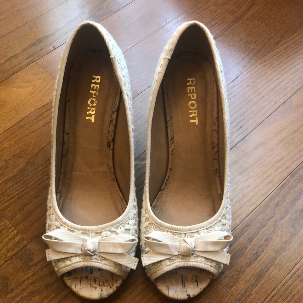 Report peep toe wedge sandals